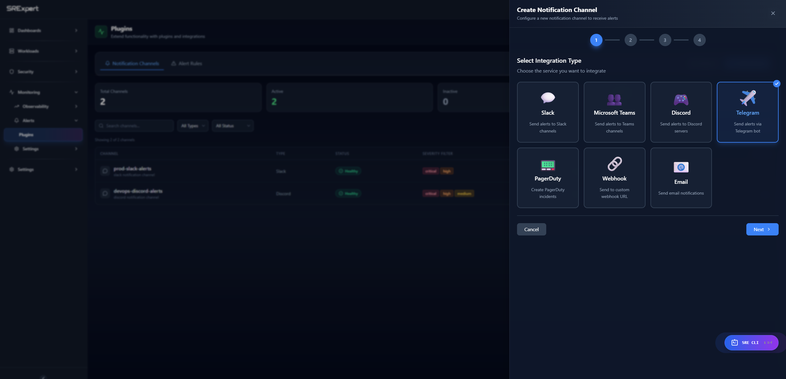 Select Telegram integration