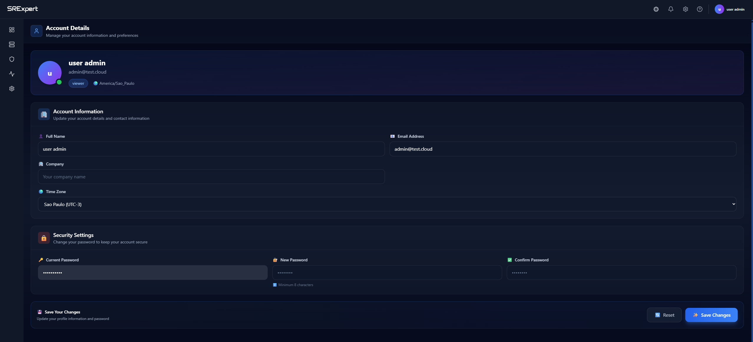 Account Details page