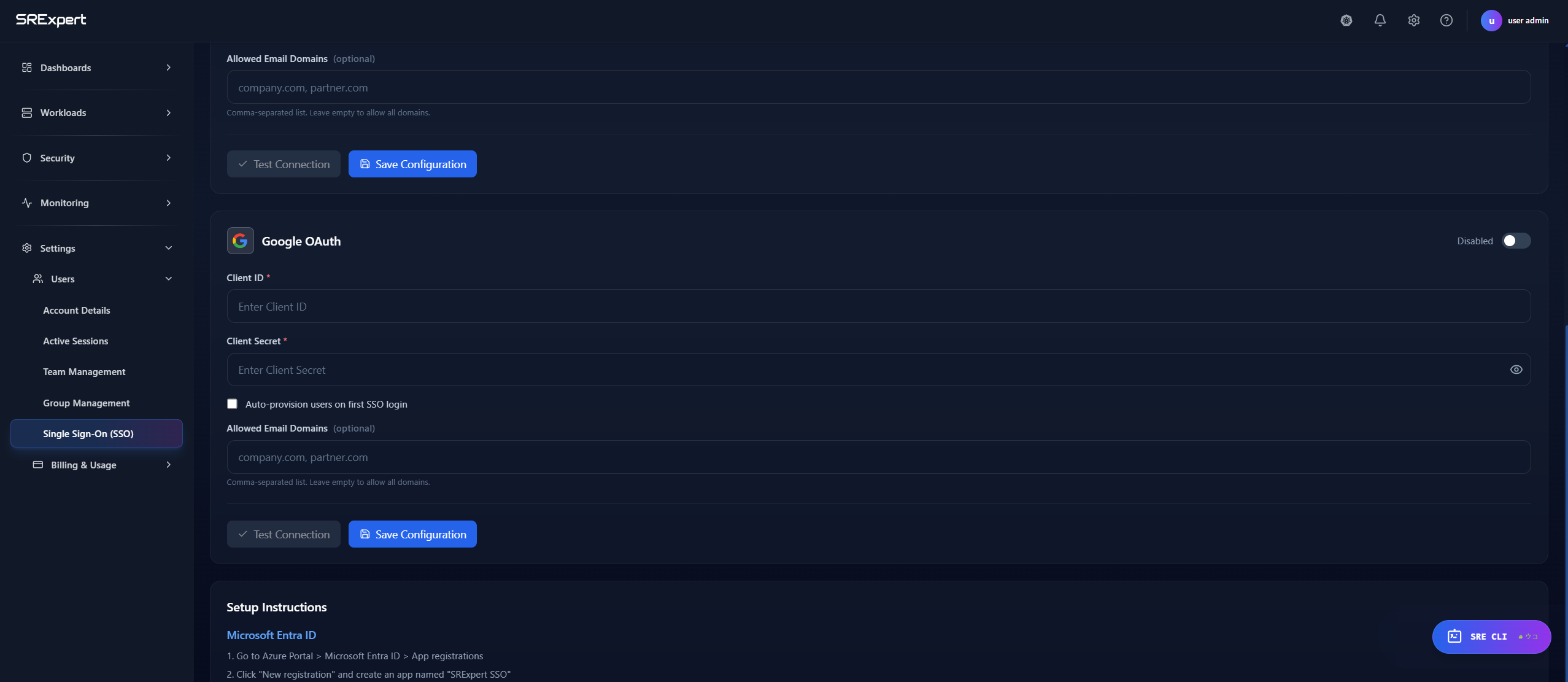 Google OAuth SSO configuration