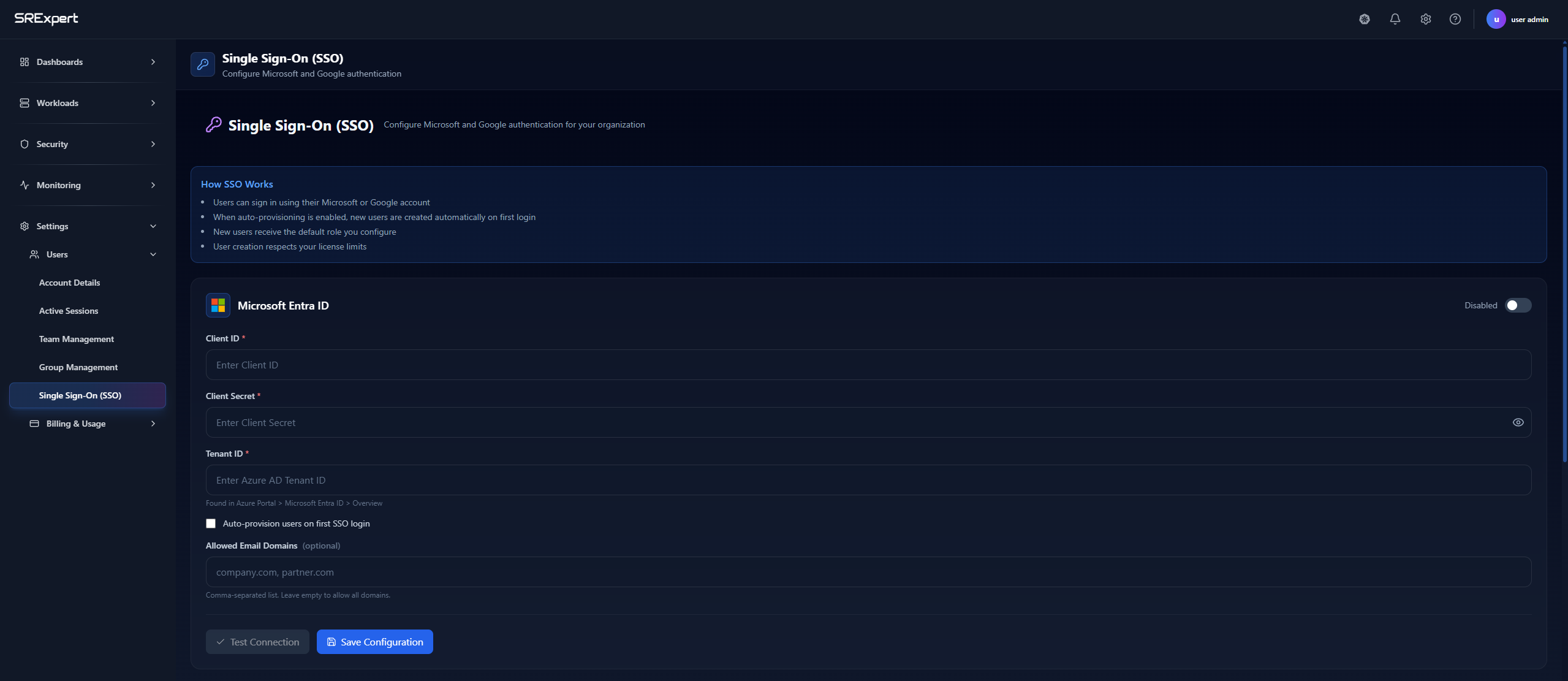 Microsoft Entra ID SSO configuration