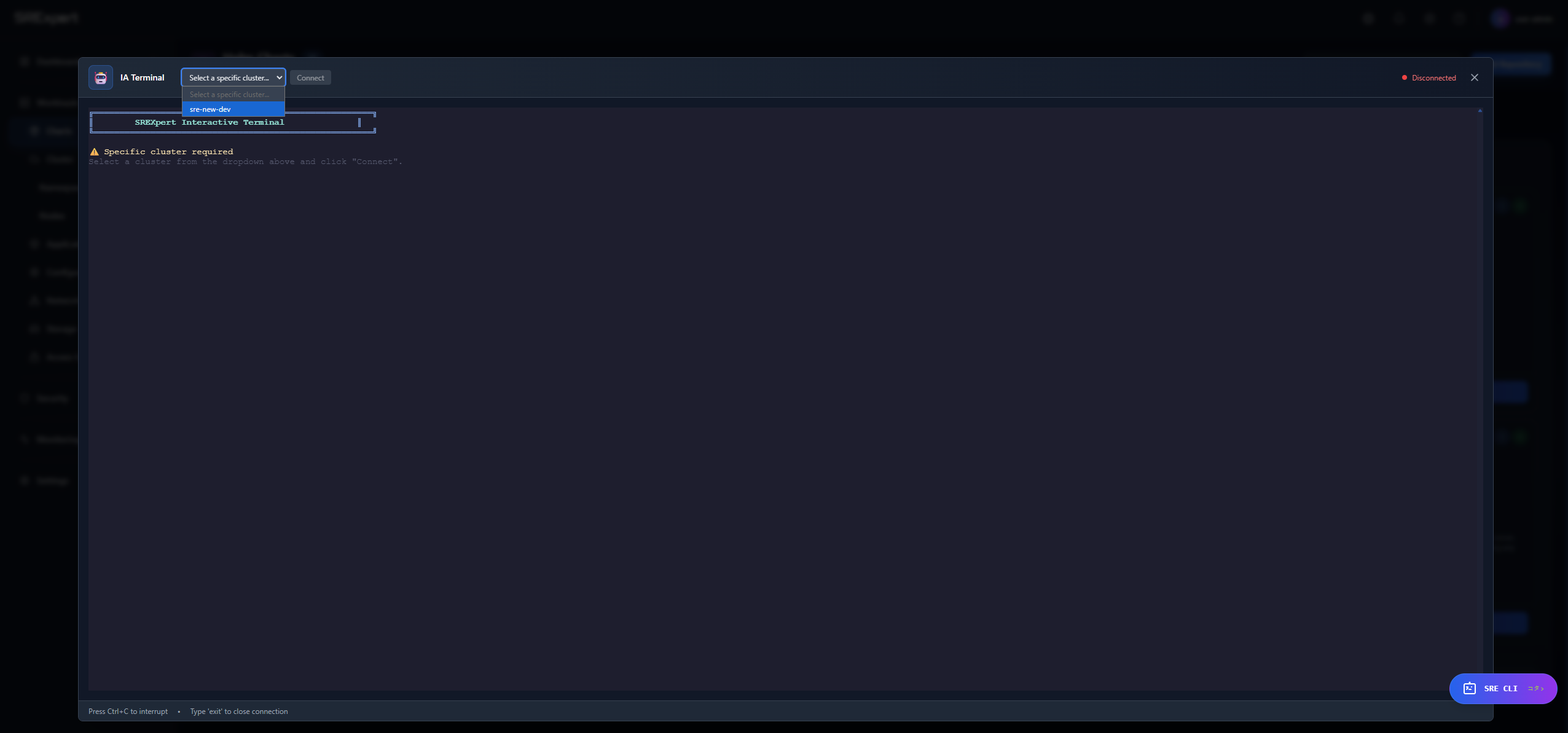 Select cluster for SRE CLI